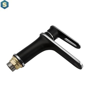 F1049-6 Змішувач для умивальника гайка чорний/хром &Oslash;35 Frap 1/10, Черный матовый