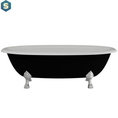 Ванна отдельностоящая матовая Amidicon Olimpia 180x90 черная из литого камня серебряные ножки OLIMPIA_180_nizhk-s_BLACK_MAT, Черно-белый