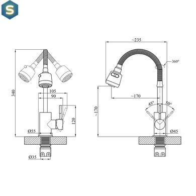 Змішувач для кухні з гнучким виливом Agua Acero-INOX035-2 CV023291, Хром матовий