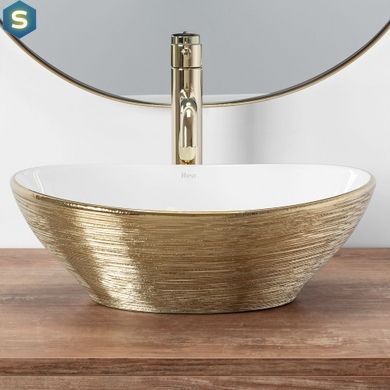Умивальник Rea Sofia brush gold накладний білий/золотий REA-U3697, Золотий