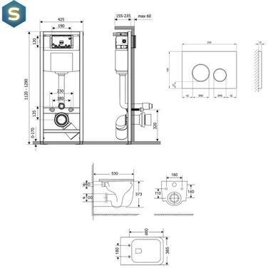 Подвесной унитаз Qtap Gemini Ultra Quiet + инсталляция Qtap Nest 4 в 1 (круглая клавиша Satin), Белый