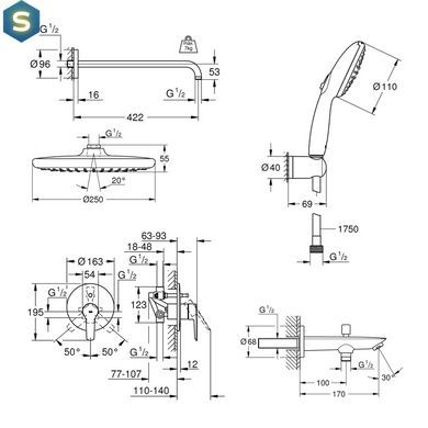 Душева система прихованого монтажу Grohe QuickFix Start UA202803R3, Хром