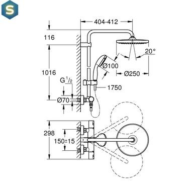 Душова система термостатична Grohe QuickFix Vitalio Start System 250 266772430, Черный матовый