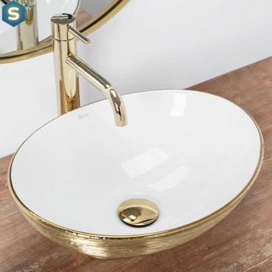 Умивальник Rea Sofia brush gold накладний білий/золотий REA-U3697, Золотий