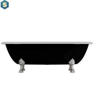Ванна отдельностоящая матовая Amidicon Olimpia 180x90 черная из литого камня серебряные ножки OLIMPIA_180_nizhk-s_BLACK_MAT, Черно-белый