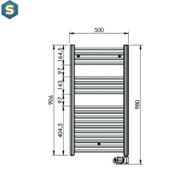 Рушникосушка електрична Zehnder Aura 906 x 500 мм біла 500 Вт з прихованим підключенням (PBEZ-090-50-MQ-HID), Білий, Праве, Електронний