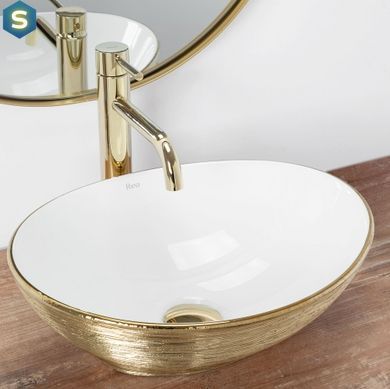 Умивальник Rea Sofia brush gold накладний білий/золотий REA-U3697, Золотий