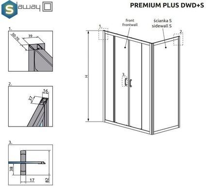 Душова кабіна Radaway Premium Plus DWD+S 180x100 скло прозоре 33373-01-01N + 33423-01-01N