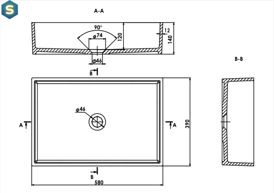 Раковина глянцевая накладная Amidicon Ring 60 580x390 из литого камня RING_60_HL, Белый