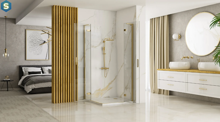 Душевая кабина Rea Hugo 90x90 brushed gold двойная REA-K6609, Золотой, Универсальная, золотой