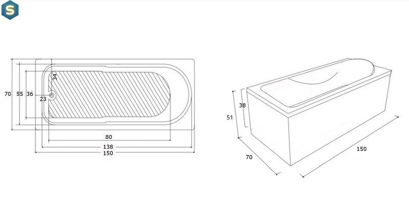 Ванна акрилова Imprese Milada 150x70 без ніжок white b0701005070, Білий