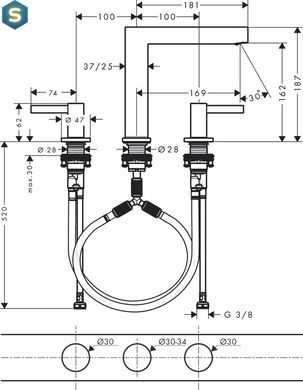 Змішувач Hansgrohe Finoris 160 для умивальника на 3 отвори з донним клапаном push-open Matt White 76034700
