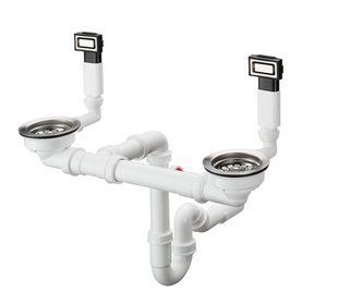 Сифон із переливом для мийки із сталі Hansgrohe D15-10 на дві чаші Stainless Steel 43922800