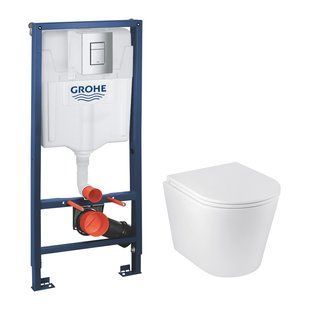 Комплект 4 в 1: Инсталляция Grohe Rapid SL 3 в 1 38772001 + Унитаз безободочный Kroner Armada WHI513636 RIMLESS с сиденьем Slim Duroplast / Soft-close / Quick relase (38772001KA513636)