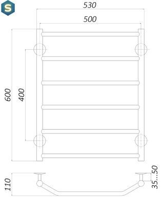 Рушникосушка водяна Unio LT W 600-500-6 Драбинка Трапеція, Хром