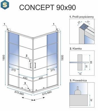 Душова кабіна Rea Concept 90x90 black REA-K5478, Чорний/золото, Універсальна, прозорий