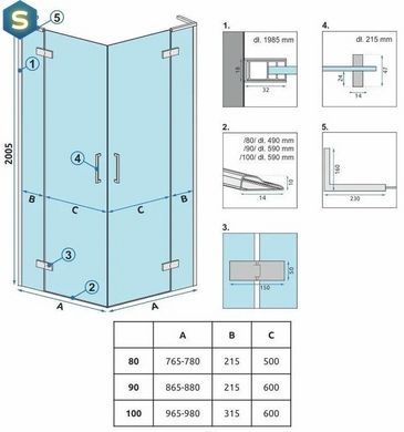 Душова кабіна Rea Hugo 80x80 gold подвійна REA-K6608, Золотий, Універсальна, золотий