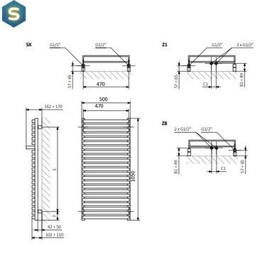Рушникосушка водяна Terma City 1050x500 WGCIT105050KBCOSX, Цемент матовий