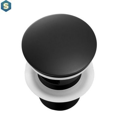 Донний клапан для умивальника Yoka click-clack black з переливом BK.POP-14-ZP-BLK, Черный матовый
