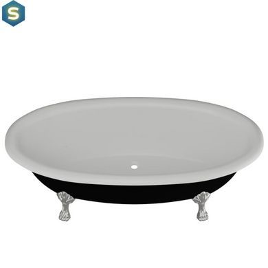 Ванна окремостояча глянцева Amidicon Olimpia 180x90 чорна з литого каменю срібні ніжки OLIMPIA_180_nizhk-s_BLACK_HL, Чорно-білий