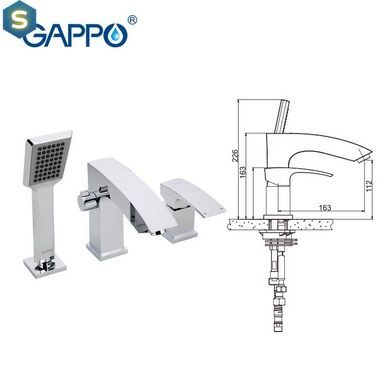 G1107 Змішувач на борт ванни врізний 3 елементи шпилька Gappo Jacob 1/3, Хром