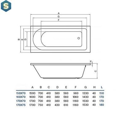 Ванна акриловая Koller Pool Dakota 170x70 + сифон + ножки DAKOTA170X70+WBW0001+B70CМMA-57, Белый