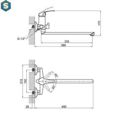 Смеситель для ванны Brinex длинный (k35) 36W 005, Белый