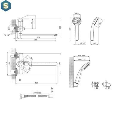 Смеситель для ванной Kroner KRM Zenda - W070 CV022959, Белый матовый
