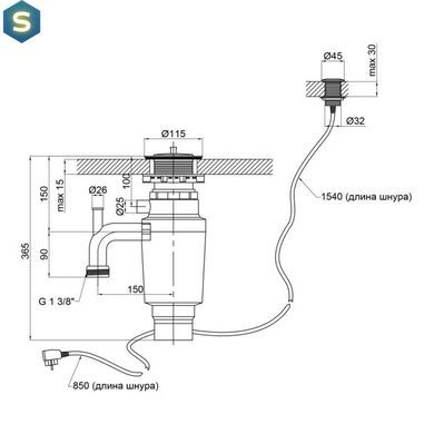 Подрібнювач для кухонної мийки Lidz (BLA) 47 05 000 00, Чорний/золото