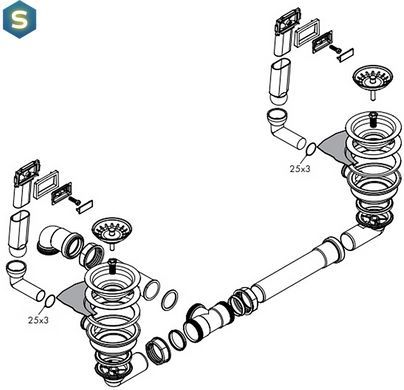 Сифон із переливом для мийки із сталі Hansgrohe D15-10 на дві чаші Stainless Steel 43922800