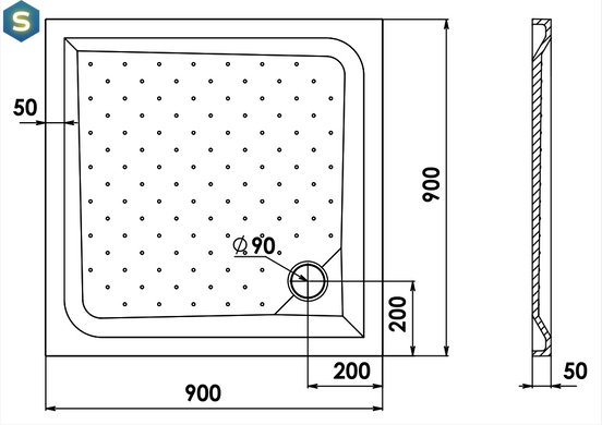 Душовий піддон Amidicon 900x900 з штучного каменю ПІДДОН_90_HL, 800-1000х800-1000мм