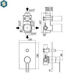 Душевая система скрытого монтажа Paffoni Shower на 2 потребителя с верхним душем 200x200 мм chrome KITRIN015CR, Хром