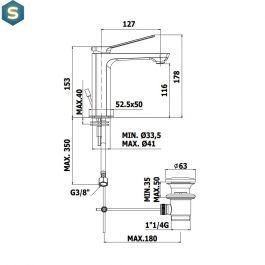 Змішувач для раковини Paffoni Tilt з донним клапаном steel TI075ST, Нержавіюча сталь