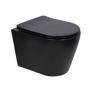 Унітаз підвісний Qtap Scorpio Ultra Quiet безобідковий з сидінням Soft-close Black matt QT14332380AMB, Черный матовый