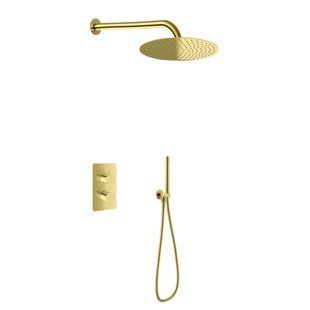 Душева система Kohlman Axel 25 gold з термостатом + BOX прихованого монтажу KPL-QW432AGD25, Золотий