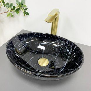 Умивальник (раковина) VBI PARMA BLACK STONE GLOSSY накладний, Чорний/золото