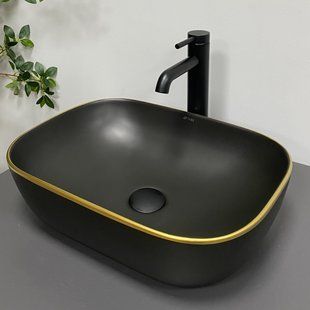 Умывальник VBI Ravenna black matt gold edge накладний VBI-011228, Золотий