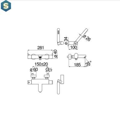 Термостат для ванни Nobili Up з душовим комплектом чорний мат UP94010BM, Черный матовый