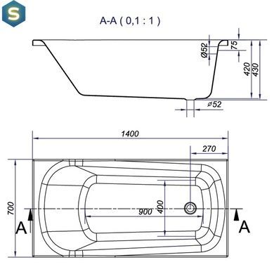 Ванна Cersanit Nao ABS 140x70 с ножками S301-247