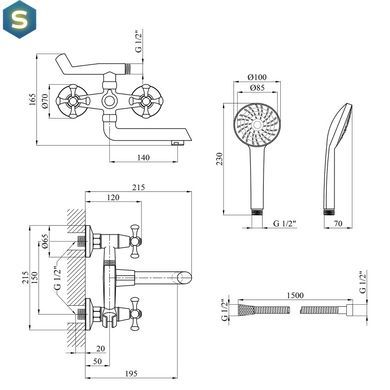 Смеситель для ванной Kroner KRM Rhein - C060 CV023572, Хром
