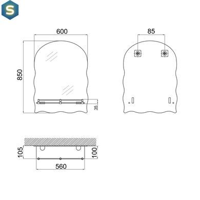Зеркало Lidz Anny 140.07.02 (1) 600х850х106 настенное с полочкой прямоугольное с дугообразным верхом и фигурными боками LD78AN6085