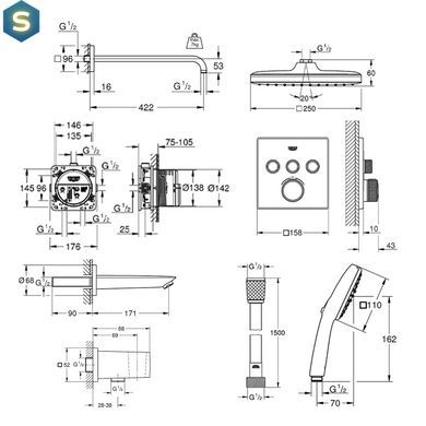 Душевая система скрытого монтажа термостатическая Grohe QuickFix SmartControl UA202802C3, Хром
