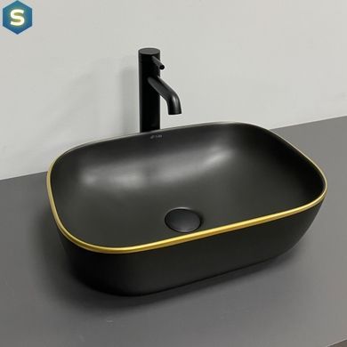 Умывальник VBI Ravenna black matt gold edge накладной VBI-011228, Золотой
