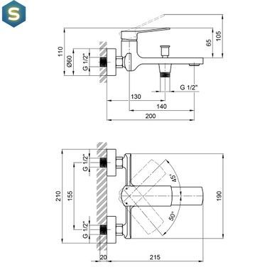 Смеситель для ванны Qtap Slavonice QTSLV3042103DC Chrome, Хром