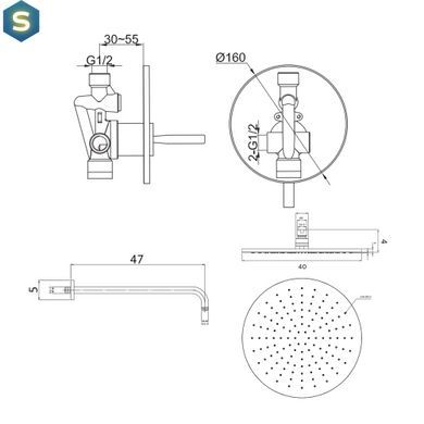 Душева система Kohlman Maxima 40 chrome + BOX прихованого монтажу QW220MR40, Хром