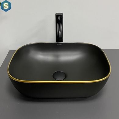 Умывальник VBI Ravenna black matt gold edge накладной VBI-011228, Золотой