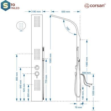 Душевая панель Corsan Alto black LED A017MBLLED, Черный матовый