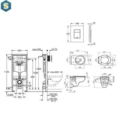 Комплект 4 в 1: Інсталяція Grohe Rapid SL 3 в 1 38772001 + Унітаз безободковий Kroner A534UF Rimless з сидінням Slim Duroplast / Soft-close / Quick relase (38772A534UF)