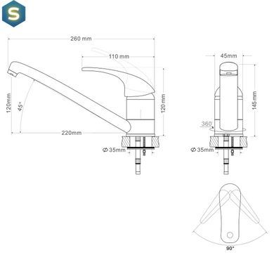 Змішувач для кухні RJ Baron чорний RBZ014-6B, Чорний/золото
