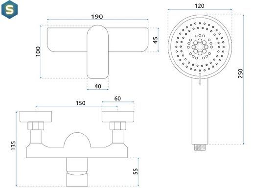 Смеситель для душа Rea Dart хром REA-B3303, Хром